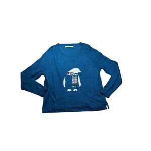 Woolrich Women's Sweater Size XL Blue Penguin Graphic Crewneck Wool Blend